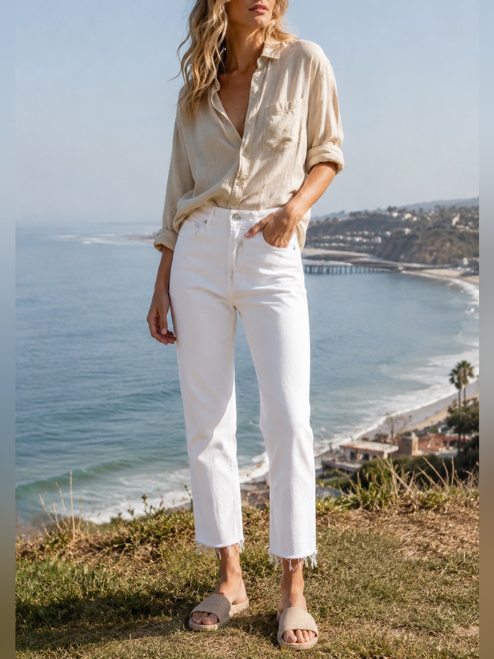 Frank & Eileen Monaghan High Rise Straight Crop White Jeans 26